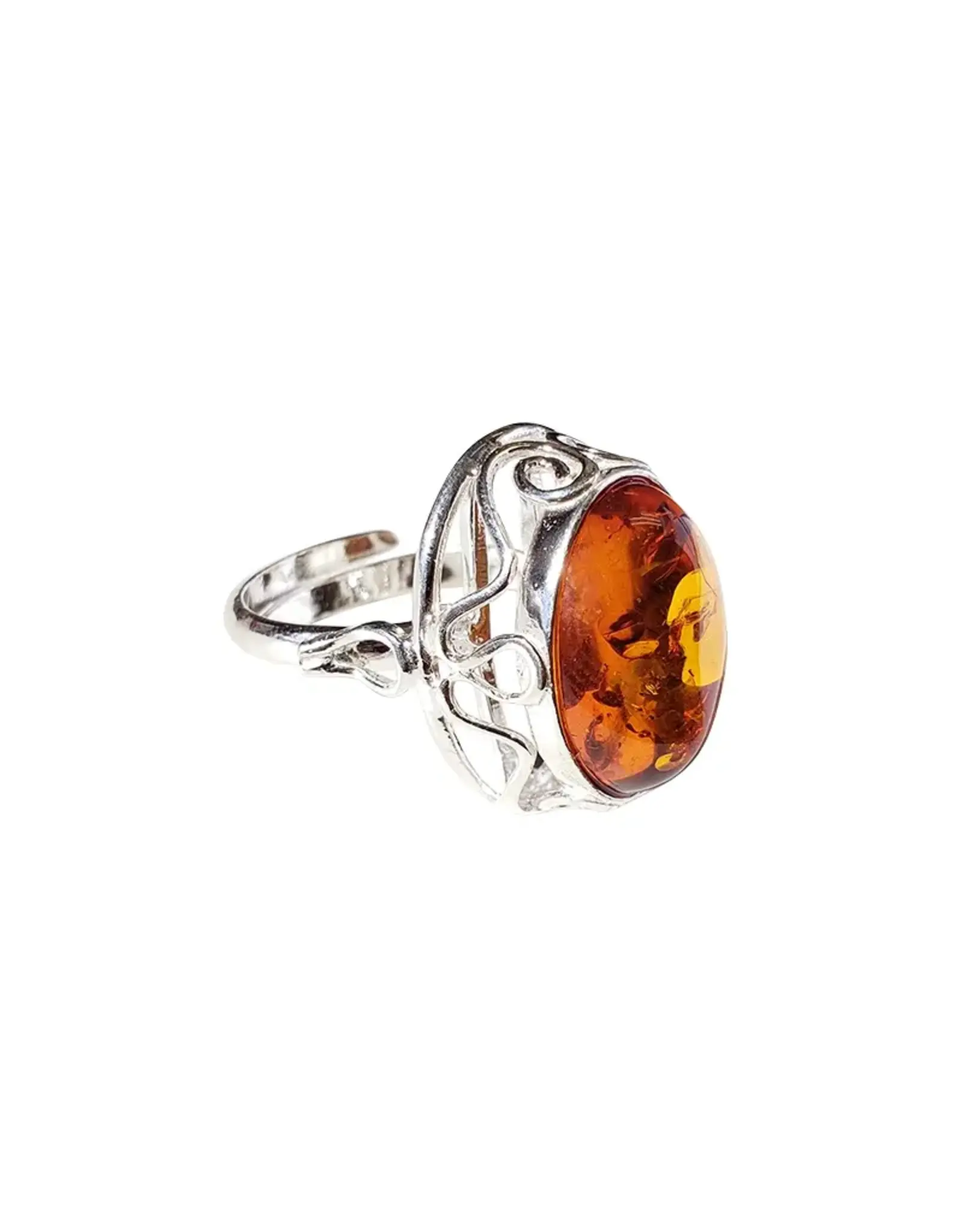 Cognac Amber Adjustable Ring with Lace Base