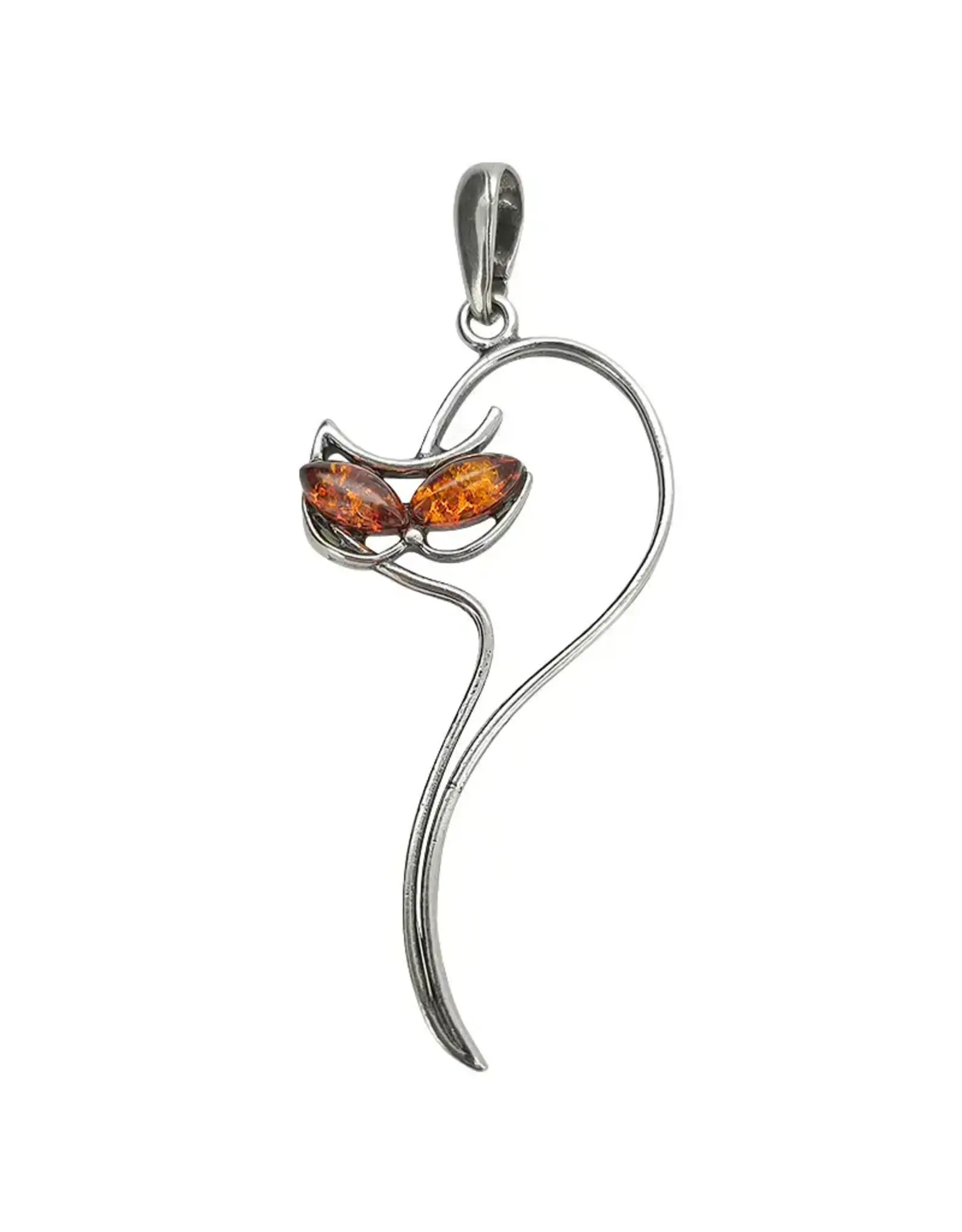 Cognac Amber Silver Cat Pendant