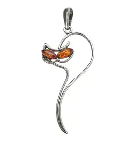 Cognac Amber Silver Cat Pendant