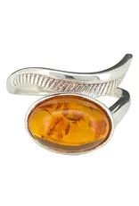 Cognac Amber Silver Curved Adjustable Ring