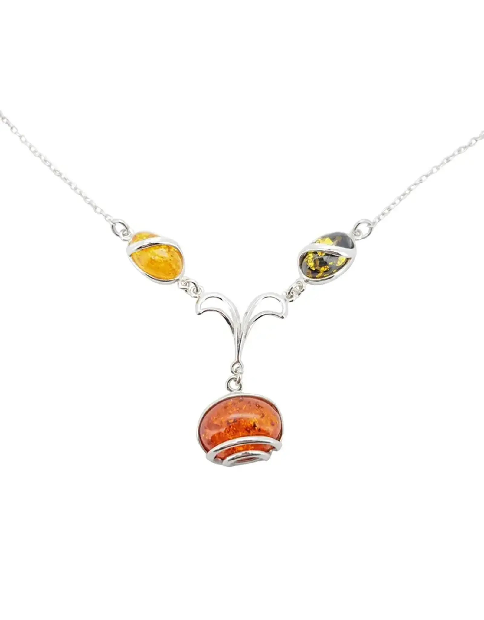 Multi Color Amber Sterling Silver Necklace