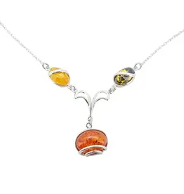 Multi Color Amber Sterling Silver Necklace