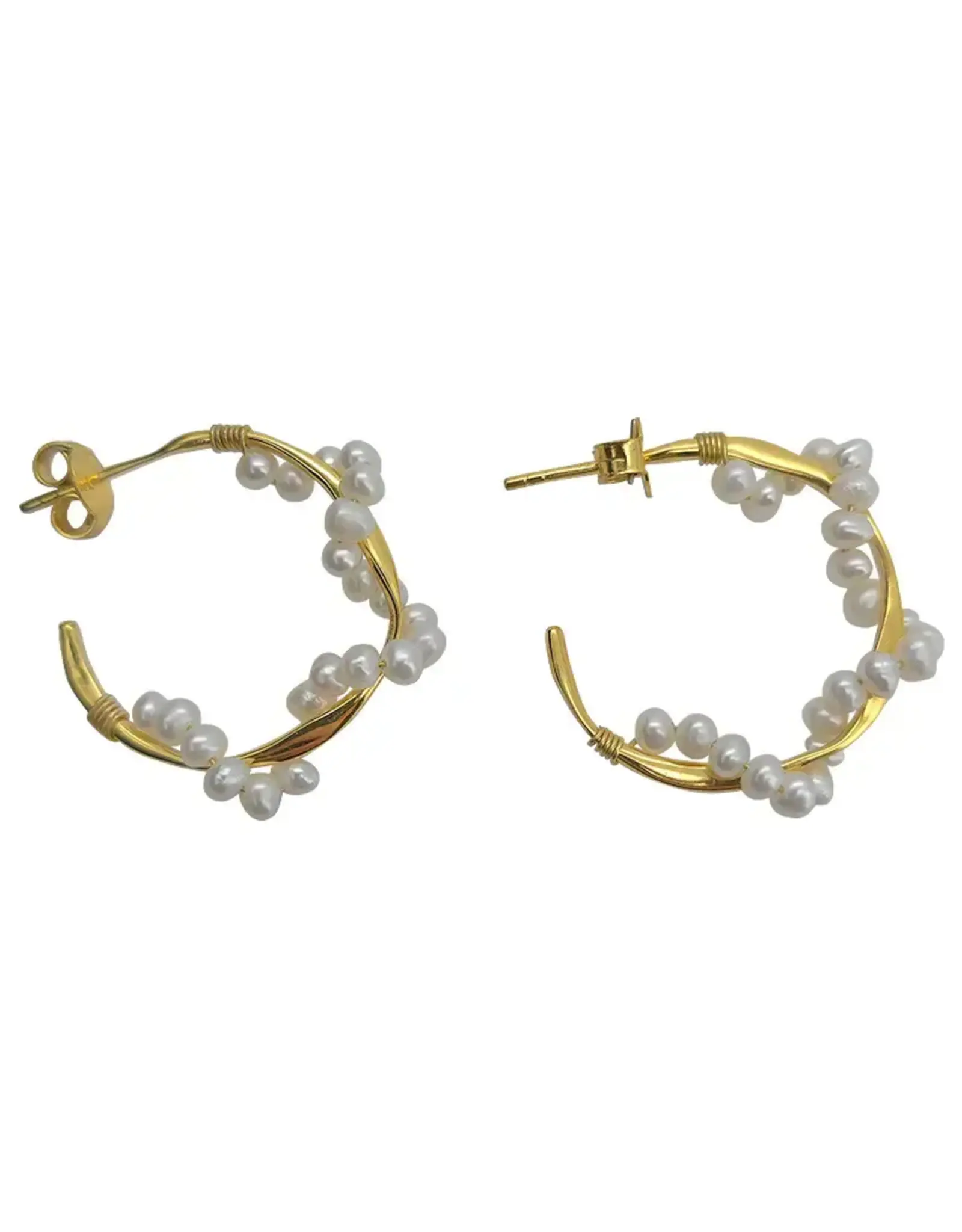 Pearl Gold Plated Silver Hoops Earrings