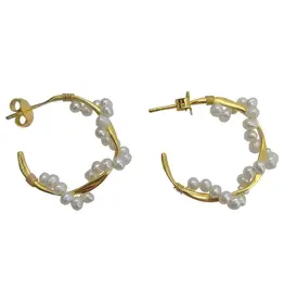 Pearl Gold Plated Silver Hoops Earrings