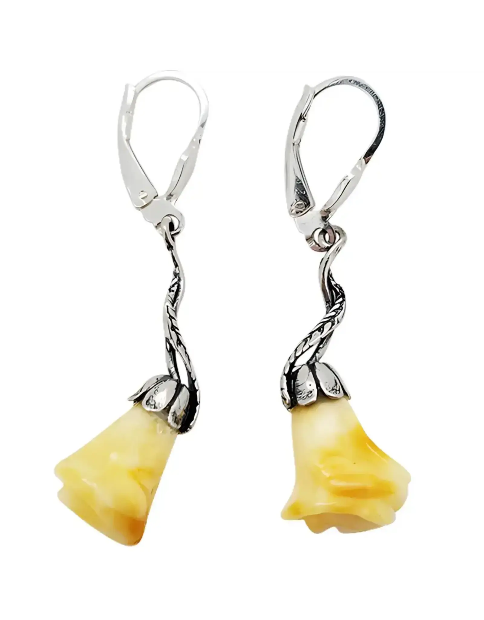 Butterscotch Amber Rose Earrings on Hooks