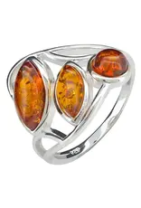 Cognac Amber Silver Ring Trio Size 7