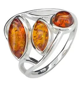 Cognac Amber Silver Ring Trio Size 7