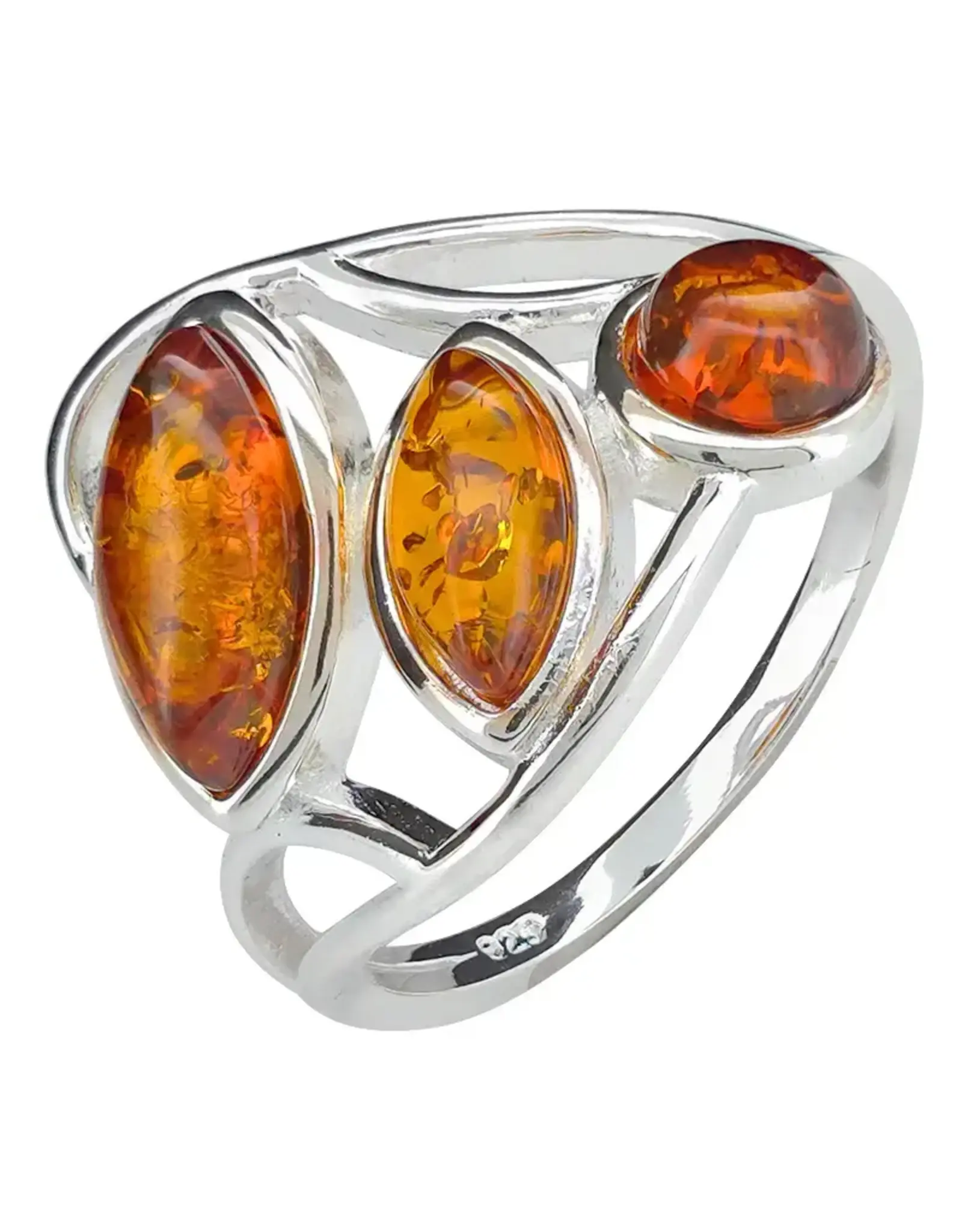 Cognac Amber Silver Ring Trio Size 8