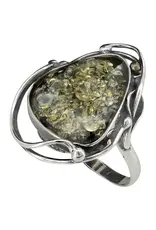 Handmade Green Amber Silver Ring Size 8