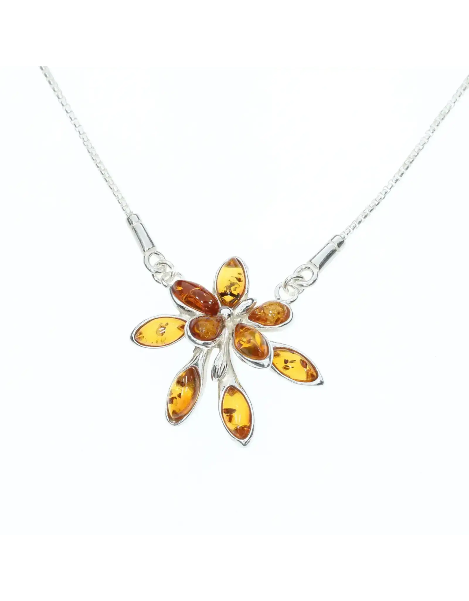 Baltic Amber Silver Flower Shaped Necklace