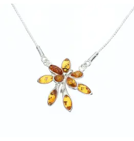 Baltic Amber Silver Flower Shaped Necklace