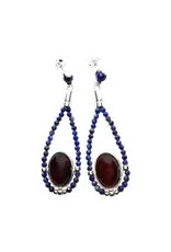 Cherry Amber Lapis Post Dangle Earrings