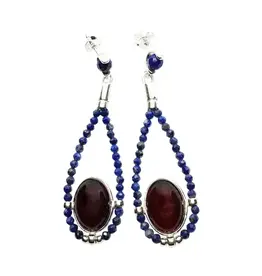 Cherry Amber Lapis Post Dangle Earrings
