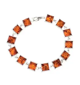 Cognac Amber Silver Modern Design Bracelet