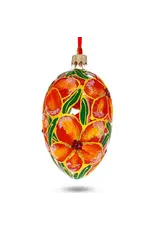 Orange Flowers Glass Egg Ornament