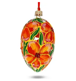 Orange Flowers Glass Egg Ornament