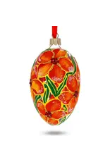 Orange Flowers Glass Egg Ornament