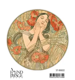 Mucha Woman with Poppies Sticker