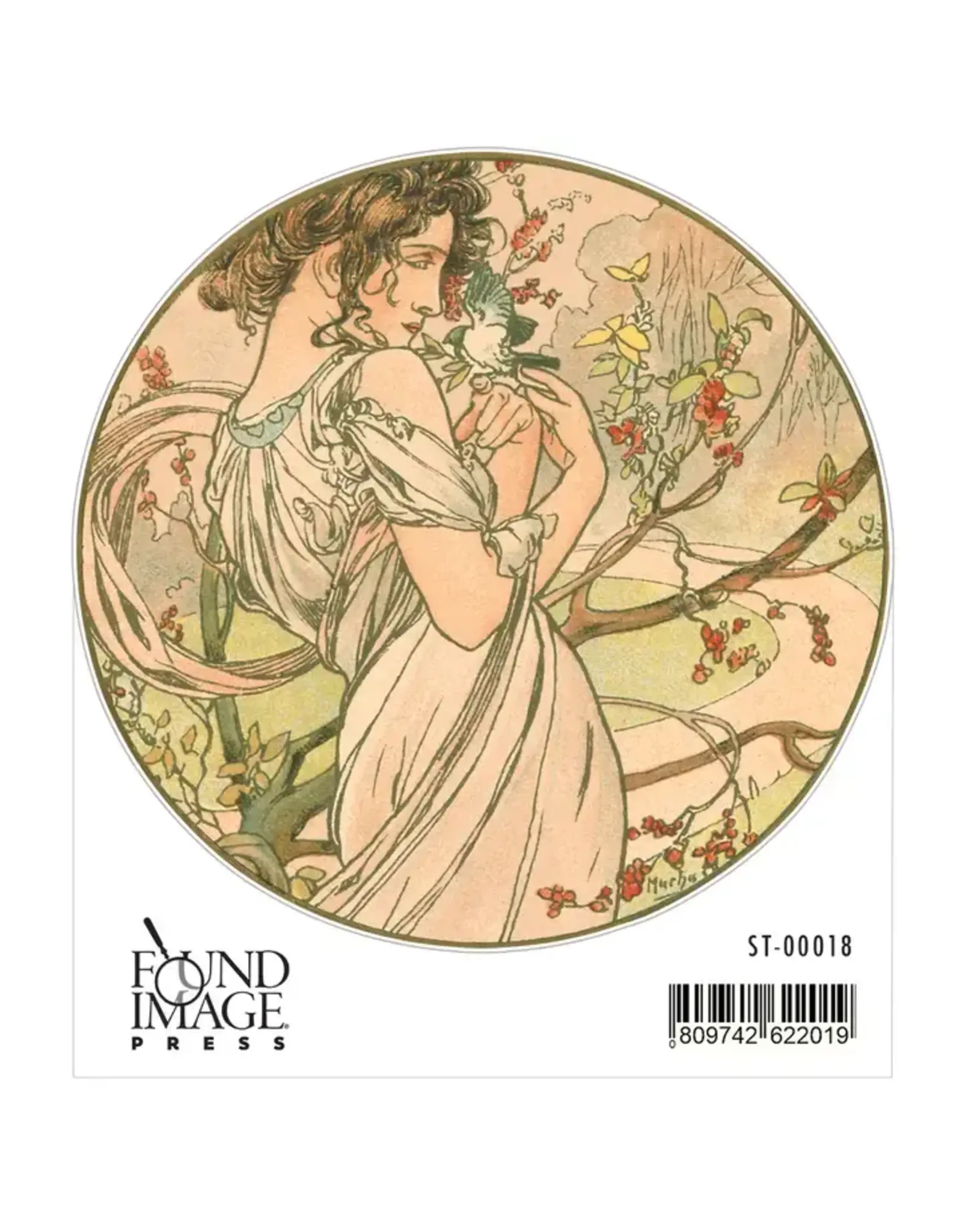 Mucha Woman with Bird Sticker