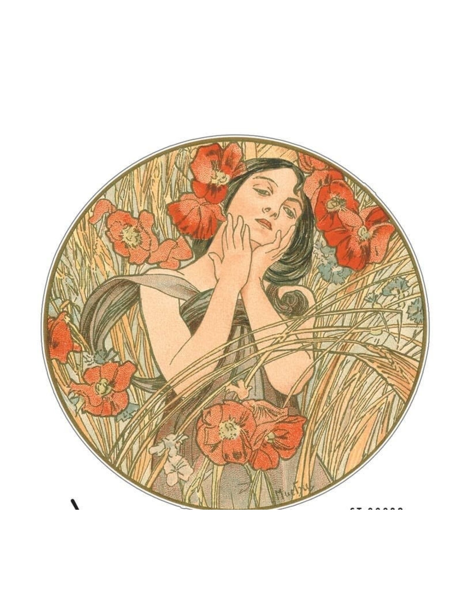 Mucha Woman with Poppies Sticker