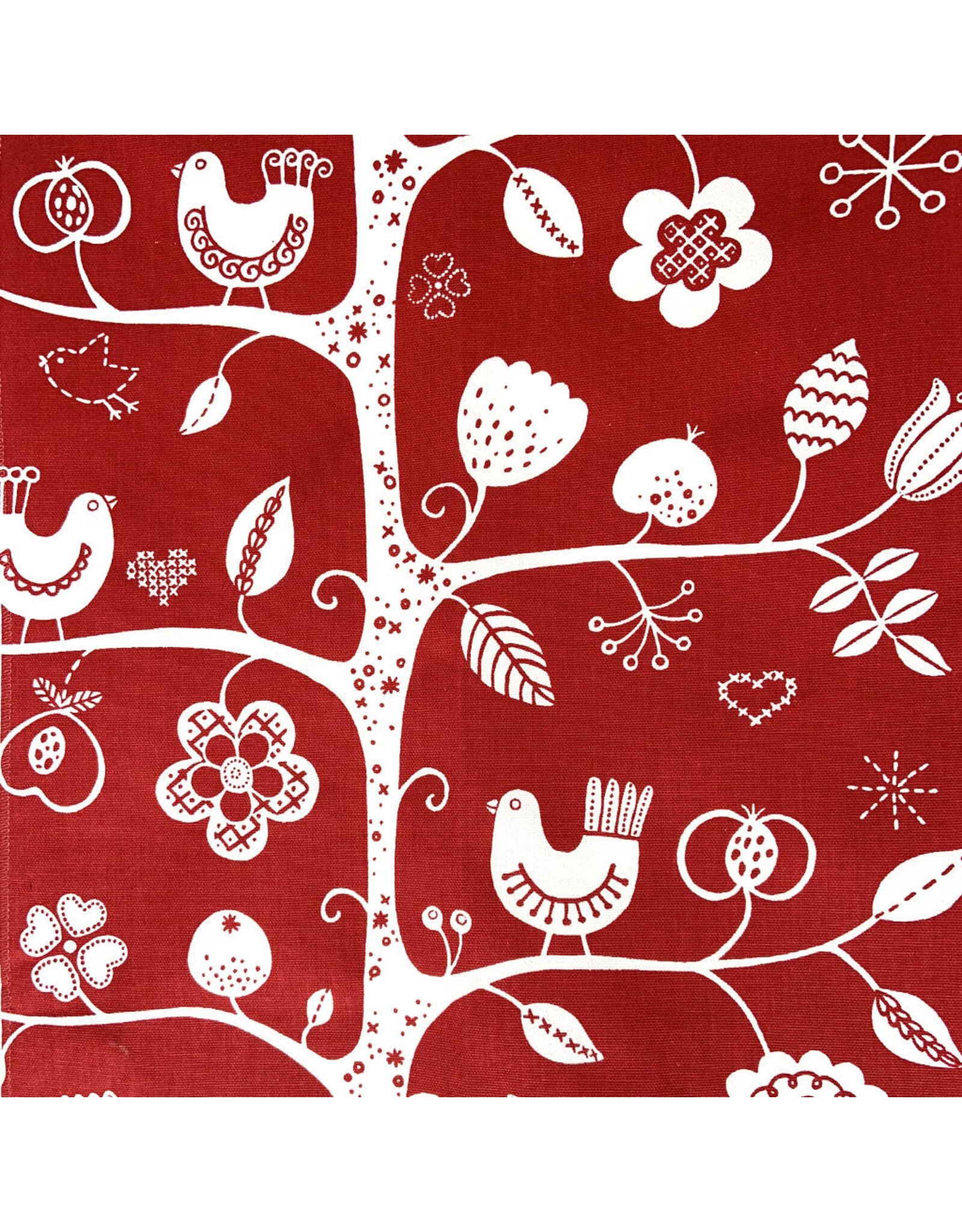 Birdsong Swedish Cotton Fabric in Red (By the Yard)