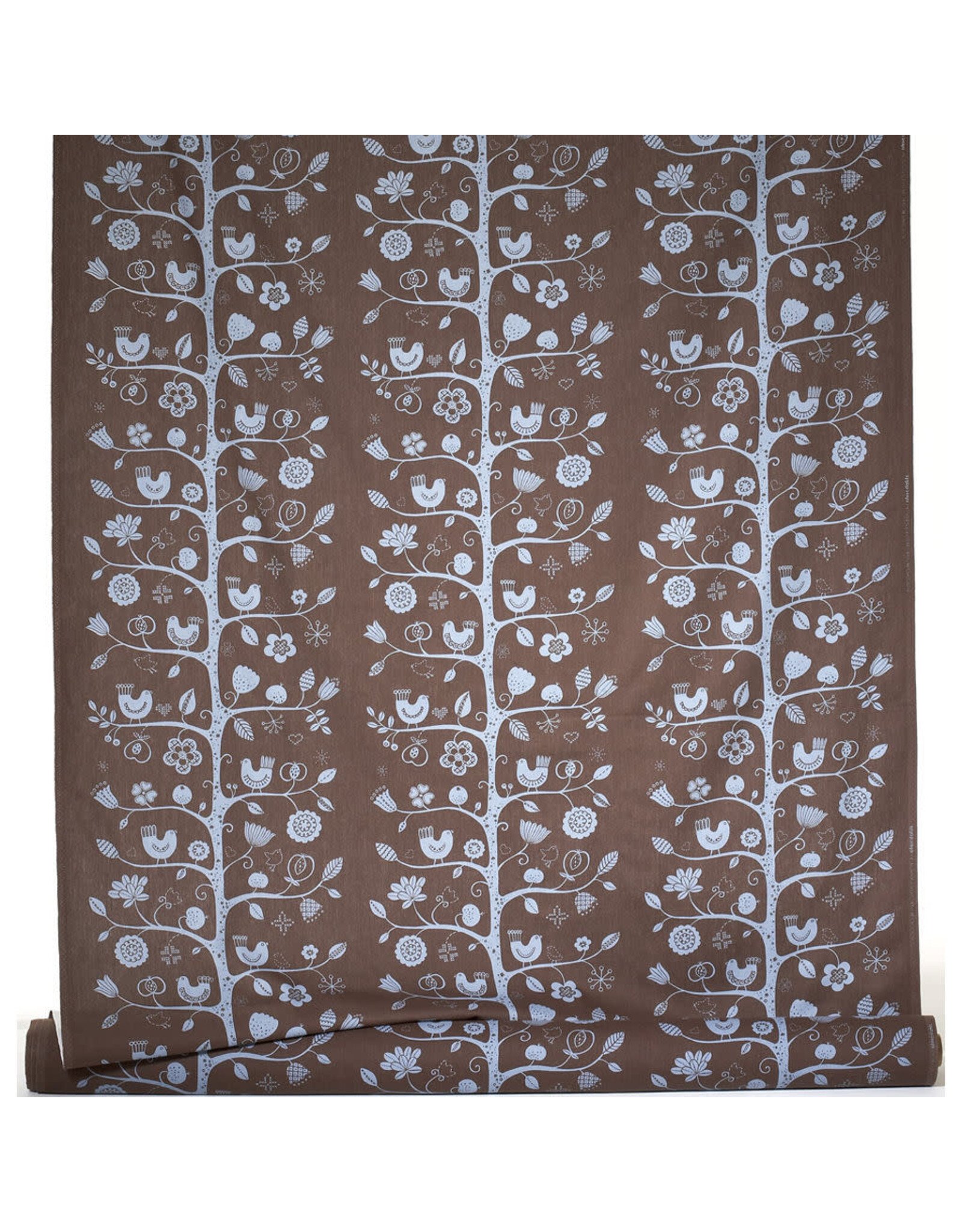 Birdsong Swedish Cotton Fabric in Brown, By the Yard
