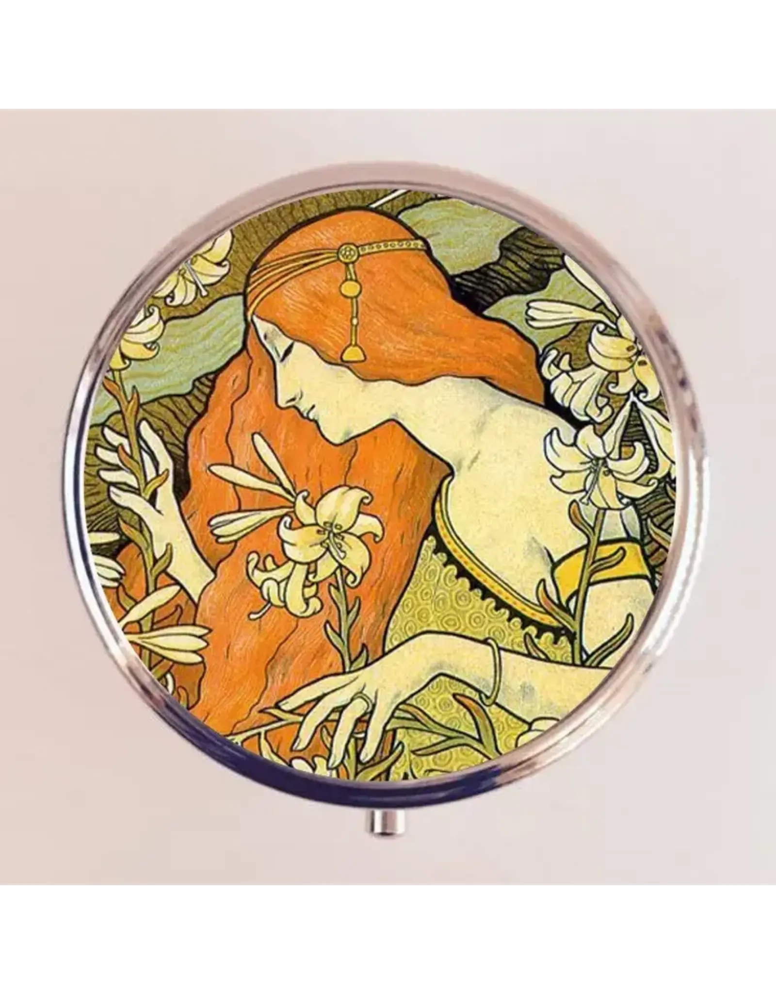 Art Nouveau Pillbox with Compact Mirror