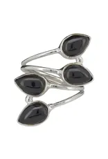 4-Stone Black Onyx Silver Adjustable Ring