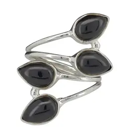 4-Stone Black Onyx Silver Adjustable Ring