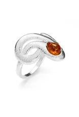 Snake Cognac Amber Sterling Silver Ring Size 8