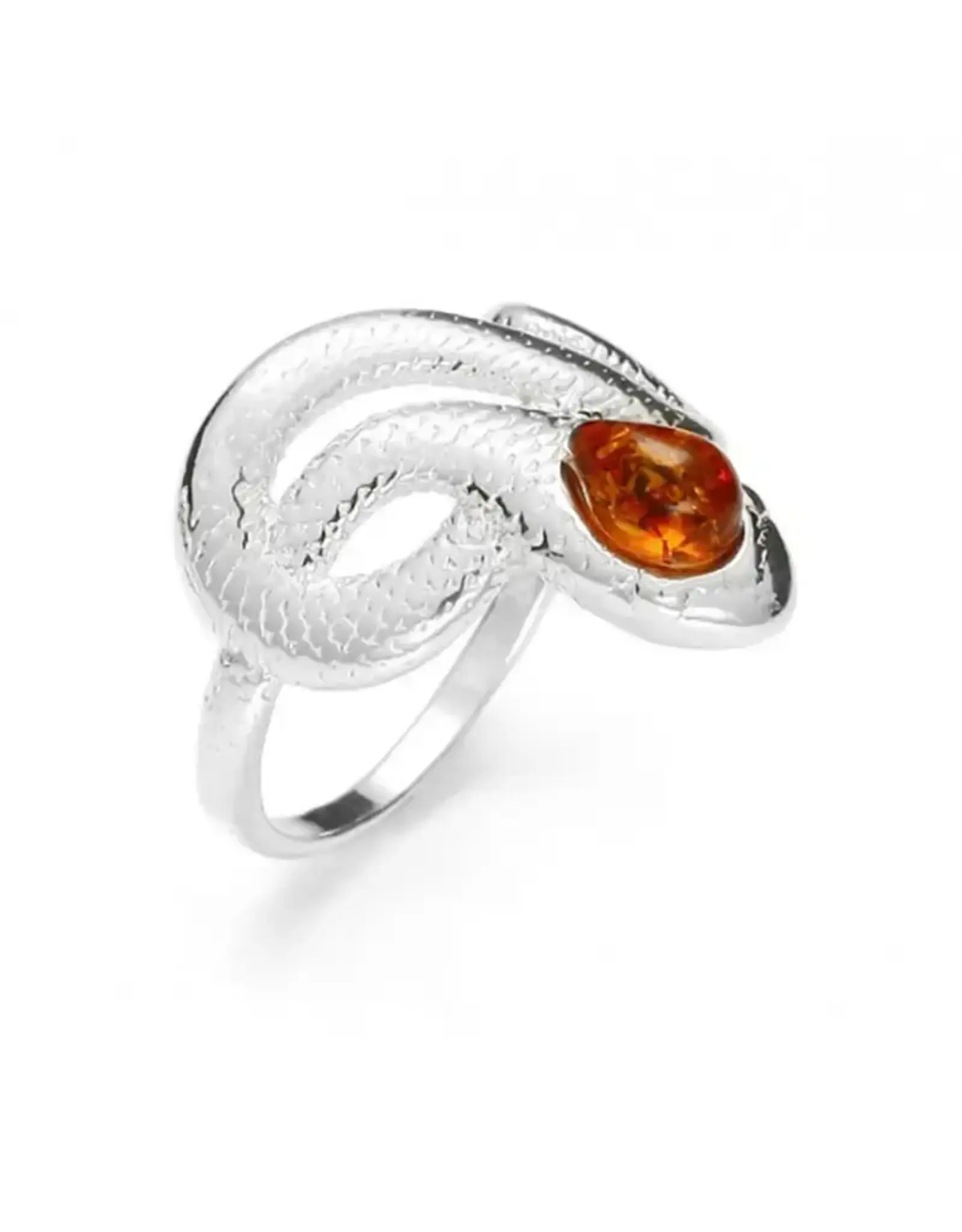 Snake Cognac Amber Sterling Silver Ring Size 8
