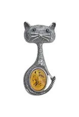 Cognac Amber Sterling Silver Cat Pendant