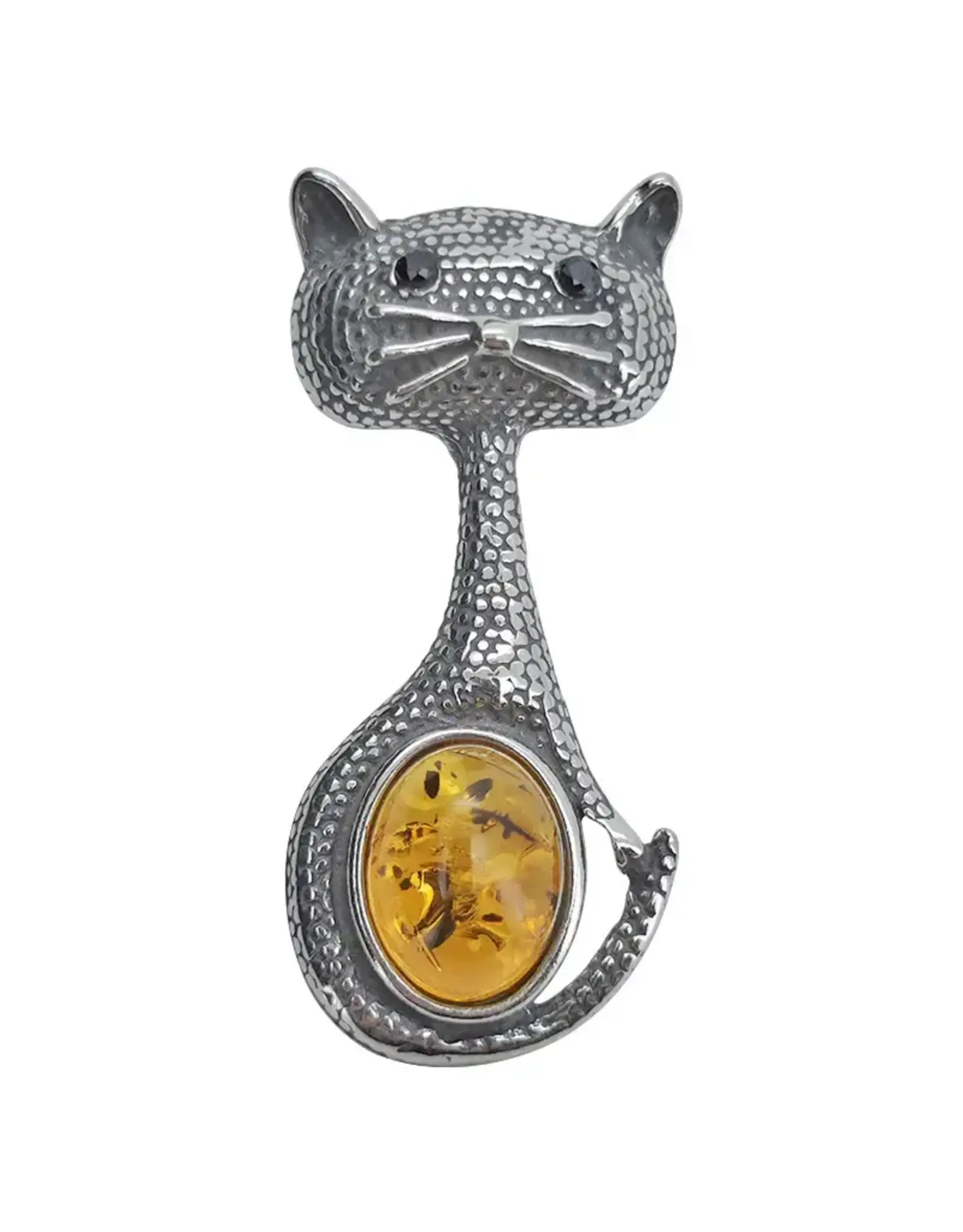 Cognac Amber Sterling Silver Cat Pendant