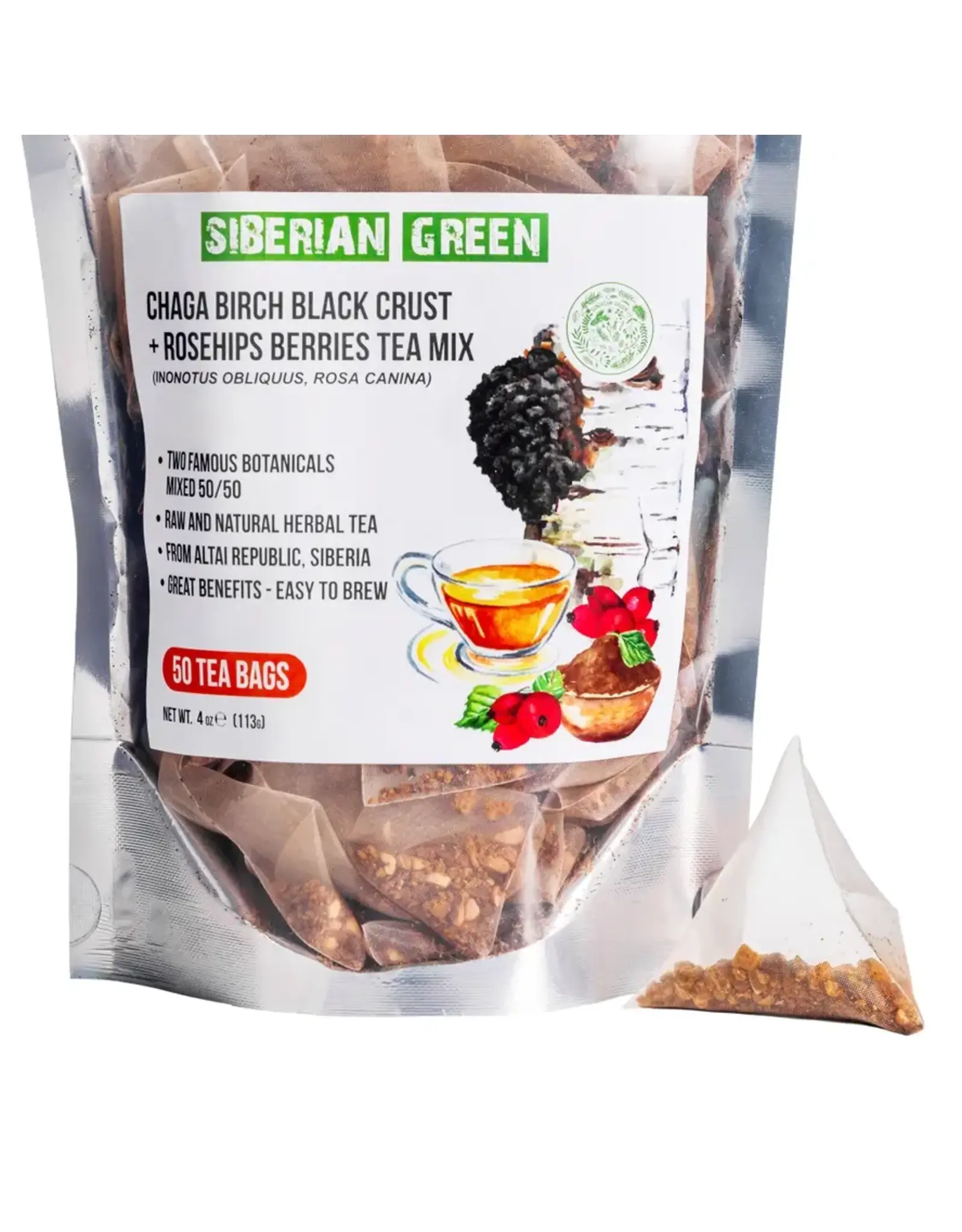 Siberian Green Chaga Birch Tea with Rosehip Berries