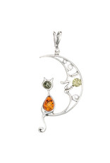 Cat on  the Moon Cognac Amber Pendant