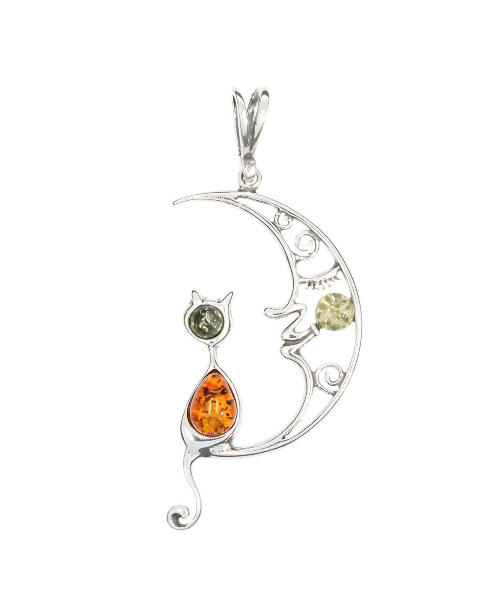 Cat on  the Moon Cognac Amber Pendant