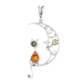 Cat on  the Moon Cognac Amber Pendant