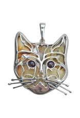 Multicolor Amber Sterling Silver Cat Pendant