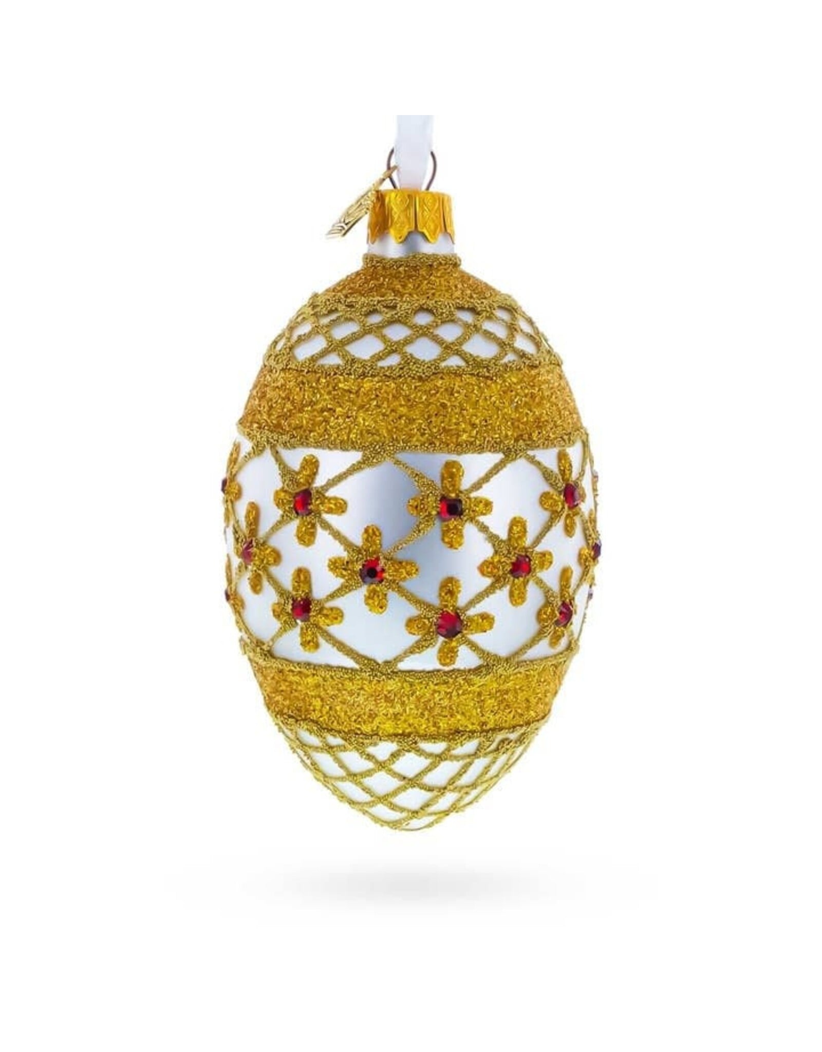 Gold Stars and Gold Netting Fabergé Style Glass Egg Ornament