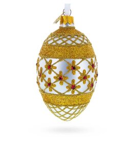 Gold Stars and Gold Netting Fabergé Style Glass Egg Ornament