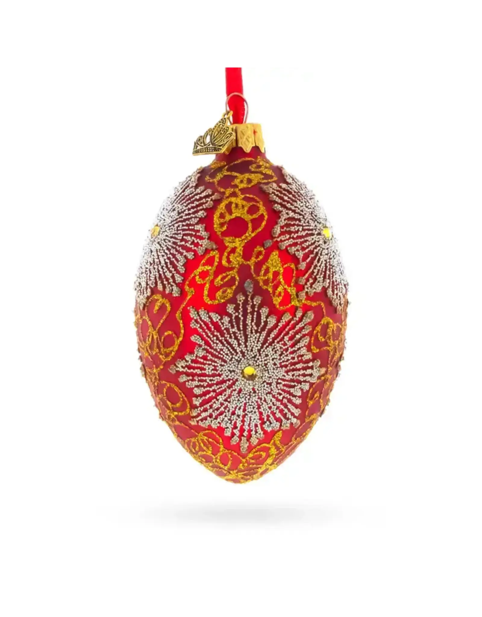 Gilded Starburst on Red Fabergé Style Egg Ornament