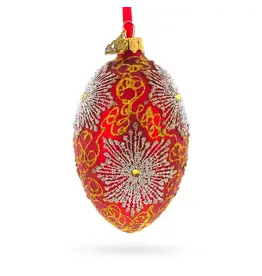 Gilded Starburst on Red Fabergé Style Egg Ornament