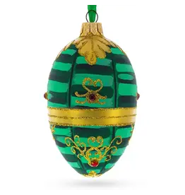 Gold Leaf and Red Jewel on Green Glass Egg Ornament