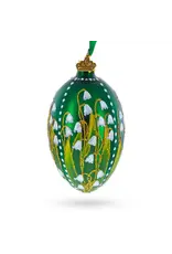 Lily of the Valley on Emerald Fabergé Style Glass Egg Ornament