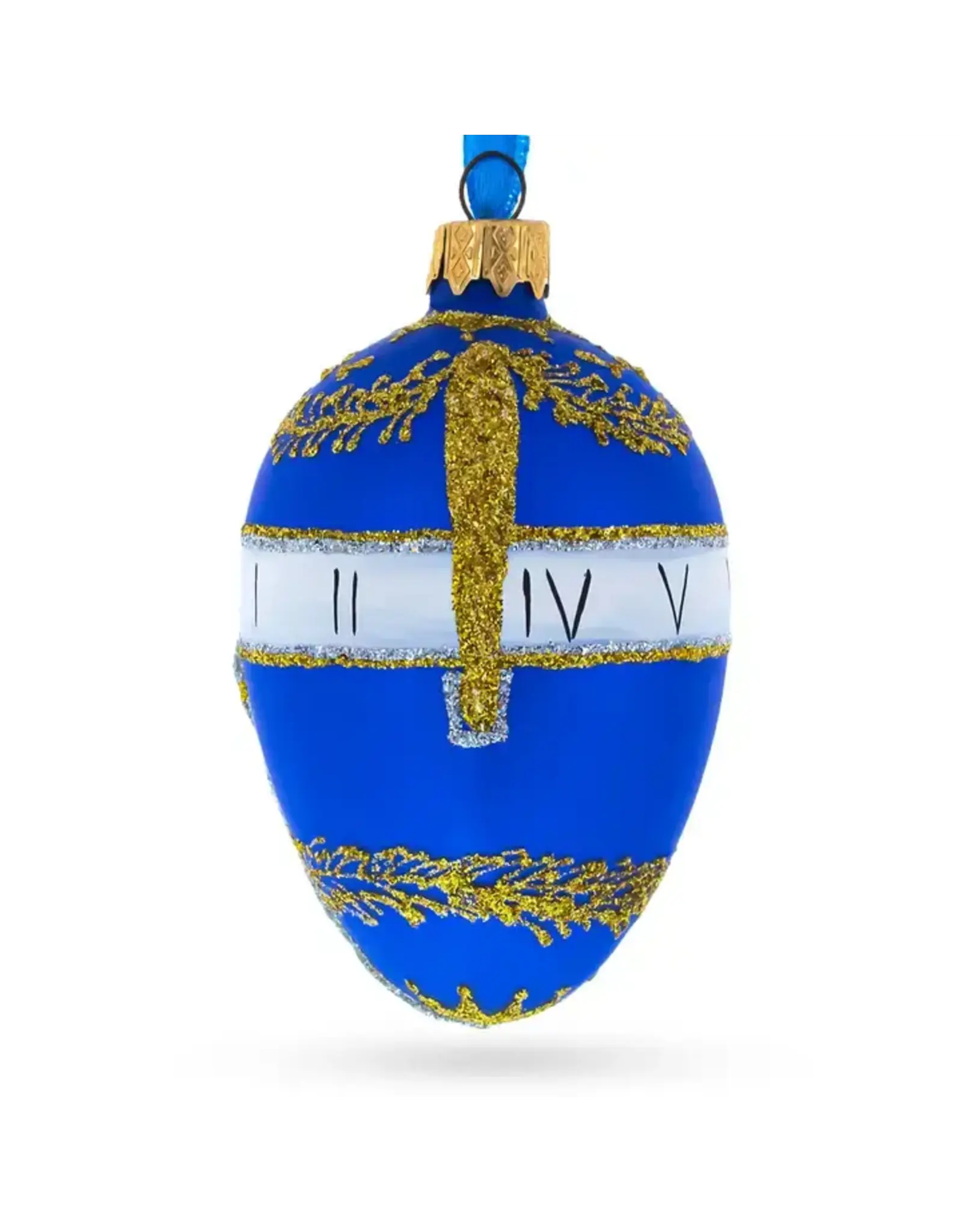 Romanov 1895 Blue Serpent Clock Royal Glass Egg Ornament