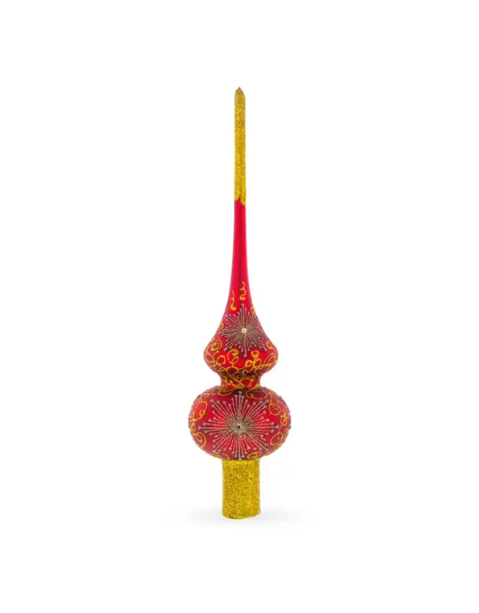 Gilded Starbursts on Red Glass Tree Topper