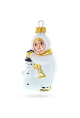 Child with Snowman Glass Ornament