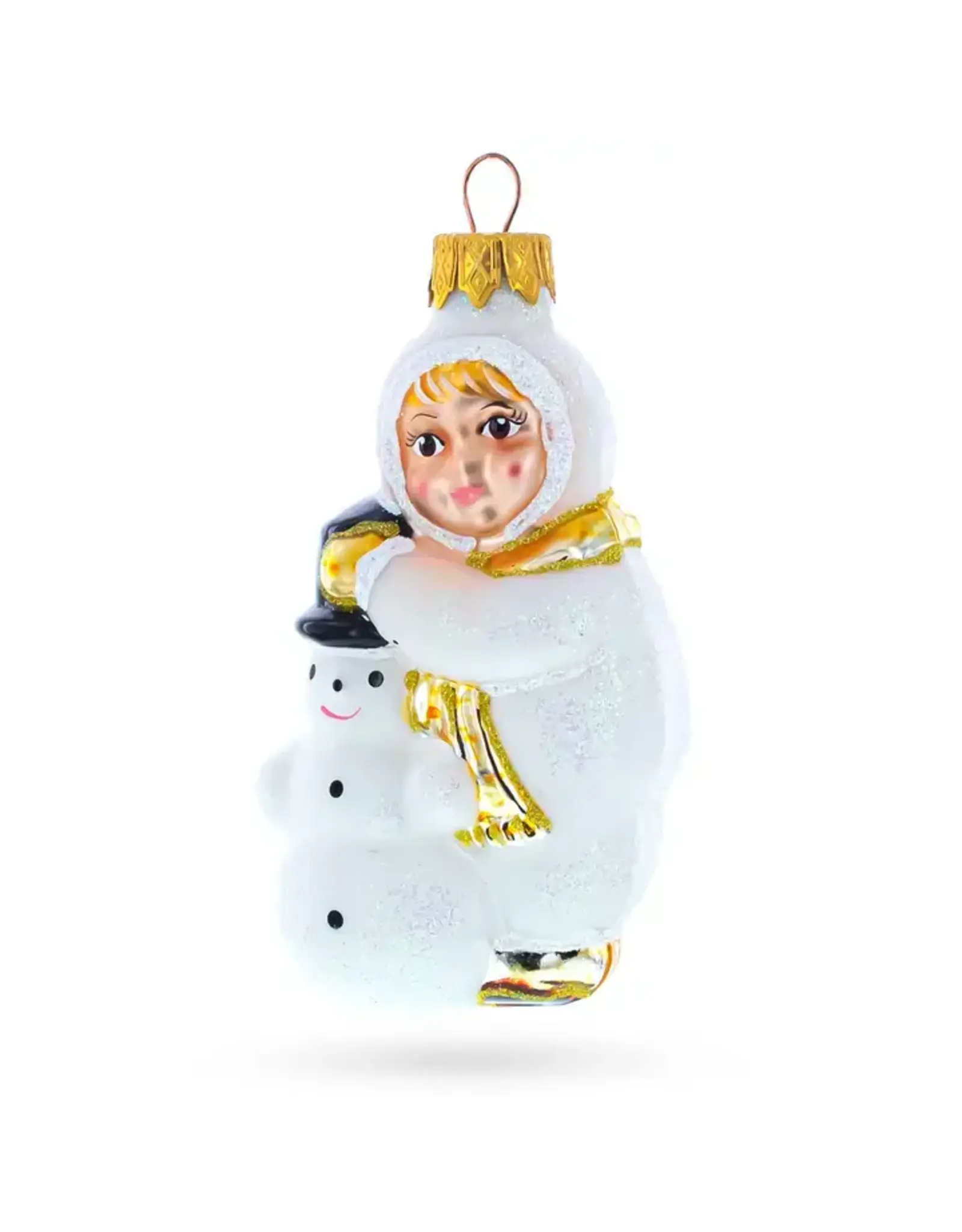 Child with Snowman Glass Ornament