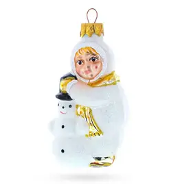 Child with Snowman Glass Ornament