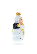 Child with Snowman Glass Ornament